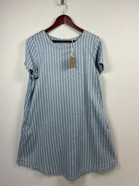 Blu Pepper Chambray Blue Striped Shirt Dress Size L